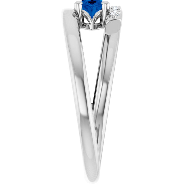 14K Gold Oval Natural Blue Sapphire & Natural Diamond Accented Bypass Ring - White Gold - view 4
