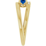 14K Gold Oval Lab-Grown Blue Sapphire & Natural Diamond Accented Bypass Ring - Yellow Gold - view 4