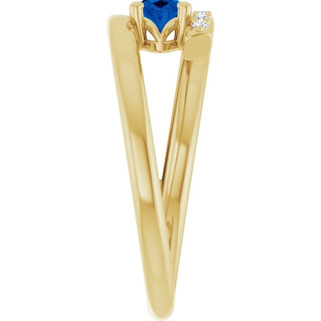 14K Gold Oval Lab-Grown Blue Sapphire & Natural Diamond Accented Bypass Ring - Yellow Gold - view 4