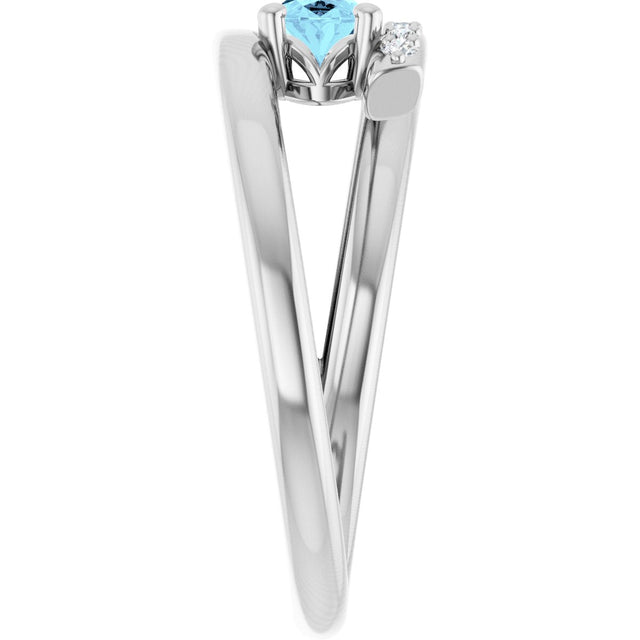 Platinum Oval Natural Aquamarine & Natural Diamond Accented Bypass Ring - view 4