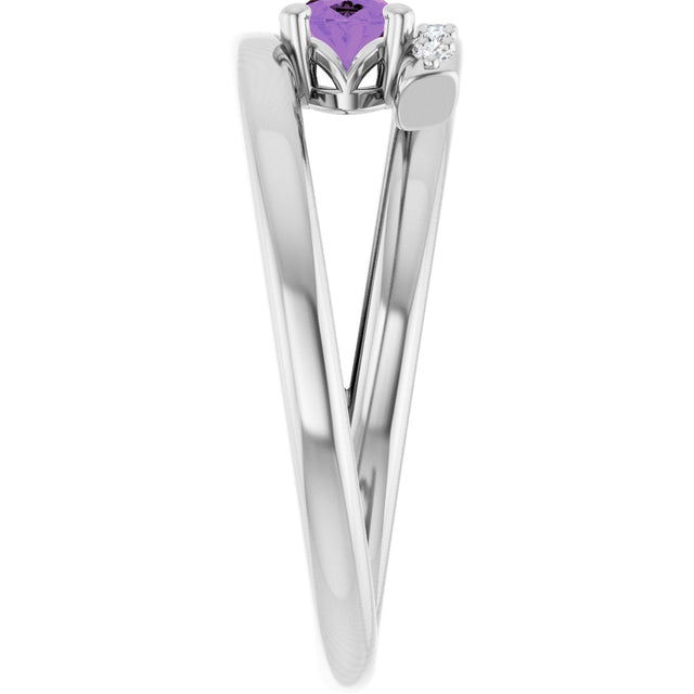 Platinum Oval Natural Amethyst & Natural Diamond Accented Bypass Ring - view 4