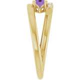 14K Gold Oval Natural Amethyst & Natural Diamond Accented Bypass Ring - Yellow Gold - view 4