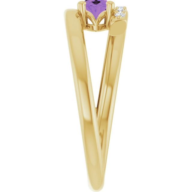 14K Gold Oval Natural Amethyst & Natural Diamond Accented Bypass Ring - Yellow Gold - view 4