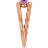 14K Gold Oval Natural Amethyst & Natural Diamond Accented Bypass Ring - Rose Gold - view 4