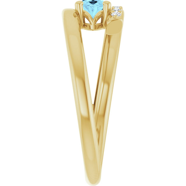 14K Gold Oval Natural Aquamarine & Natural Diamond Accented Bypass Ring - Yellow Gold - view 4