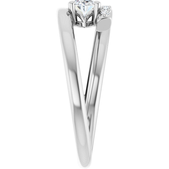 14K Gold Oval Natural White Sapphire & Natural Diamond Accented Bypass Ring - White Gold - view 4