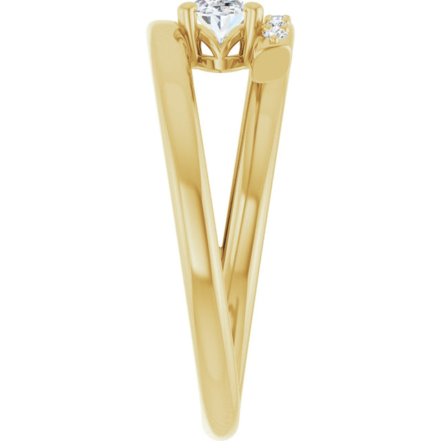 14K Gold Oval Natural White Sapphire & Natural Diamond Accented Bypass Ring - Yellow Gold - view 4