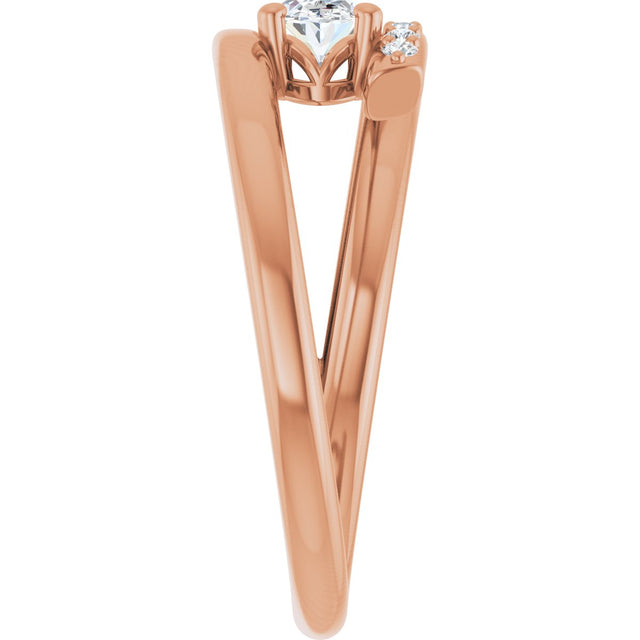 14K Gold Oval Natural White Sapphire & Natural Diamond Accented Bypass Ring - Rose Gold - view 4