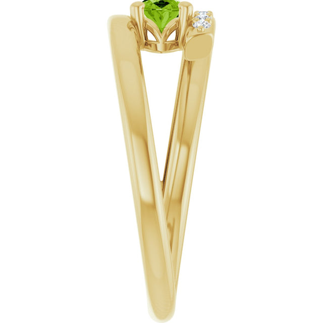 14K Gold Oval Natural Peridot & Natural Diamond Accented Bypass Ring - Yellow Gold - view 4