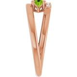14K Gold Oval Natural Peridot & Natural Diamond Accented Bypass Ring - Rose Gold - view 4