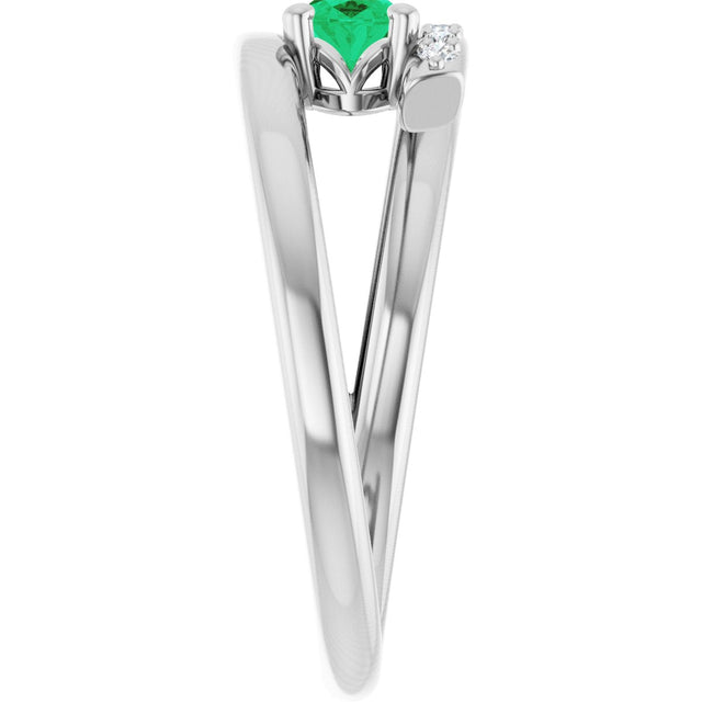 Platinum Oval Natural Emerald & Natural Diamond Accented Bypass Ring - view 4