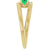 14K Gold Oval Lab-Grown Emerald & Natural Diamond Accented Bypass Ring - Yellow Gold - view 4