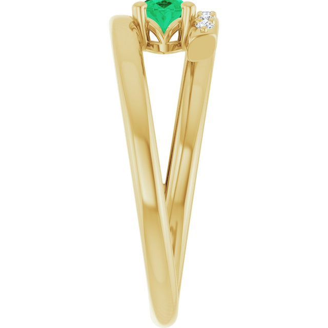 14K Gold Oval Lab-Grown Emerald & Natural Diamond Accented Bypass Ring - Yellow Gold - view 4