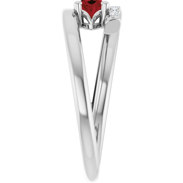 14K Gold Oval Natural Mozambique Garnet & Natural Diamond Accented Bypass Ring – 6mm Stones - White Gold - view 4