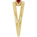 14K Gold Oval Natural Mozambique Garnet & Natural Diamond Accented Bypass Ring – 6mm Stones - Yellow Gold - view 4