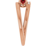 14K Gold Oval Natural Mozambique Garnet & Natural Diamond Accented Bypass Ring – 6mm Stones - Rose Gold - view 4