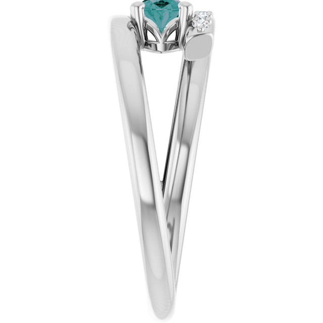 14K Gold Oval Lab-Grown Alexandrite & Natural Diamond Accented Bypass Ring - White Gold - view 4