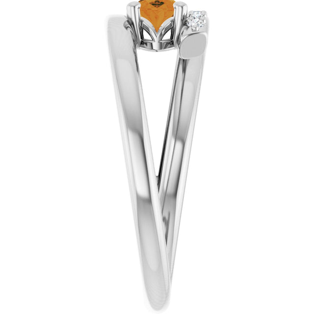 14K Gold Oval Natural Citrine & Natural Diamond Accented Bypass Ring - White Gold - view 4