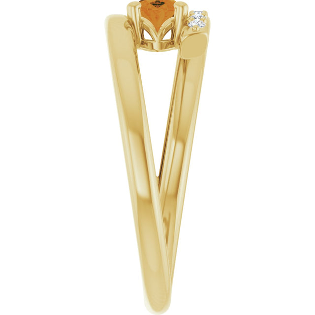 14K Gold Oval Natural Citrine & Natural Diamond Accented Bypass Ring - Yellow Gold - view 4