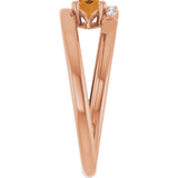 14K Gold Oval Natural Citrine & Natural Diamond Accented Bypass Ring - Rose Gold - view 4