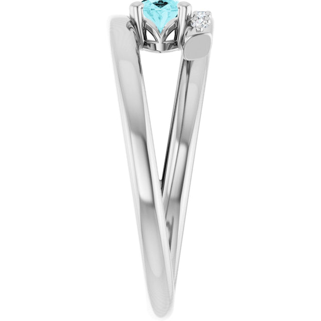 14K Gold Oval Natural Blue Zircon & Natural Diamond Accented Bypass Ring - White Gold - view 4