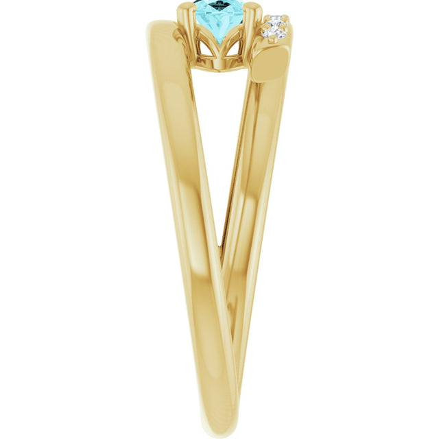 14K Gold Oval Natural Blue Zircon & Natural Diamond Accented Bypass Ring - Yellow Gold - view 4