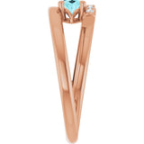 14K Gold Oval Natural Blue Zircon & Natural Diamond Accented Bypass Ring - Rose Gold - view 4