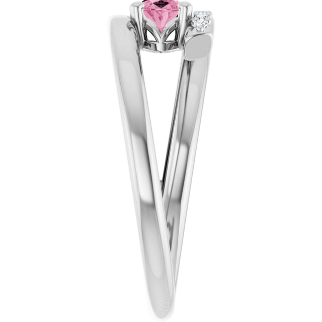 14K Gold Oval Natural Pink Tourmaline & Natural Diamond Accented Bypass Ring - White Gold - view 4
