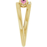 14K Gold Oval Natural Pink Tourmaline & Natural Diamond Accented Bypass Ring - Yellow Gold - view 4