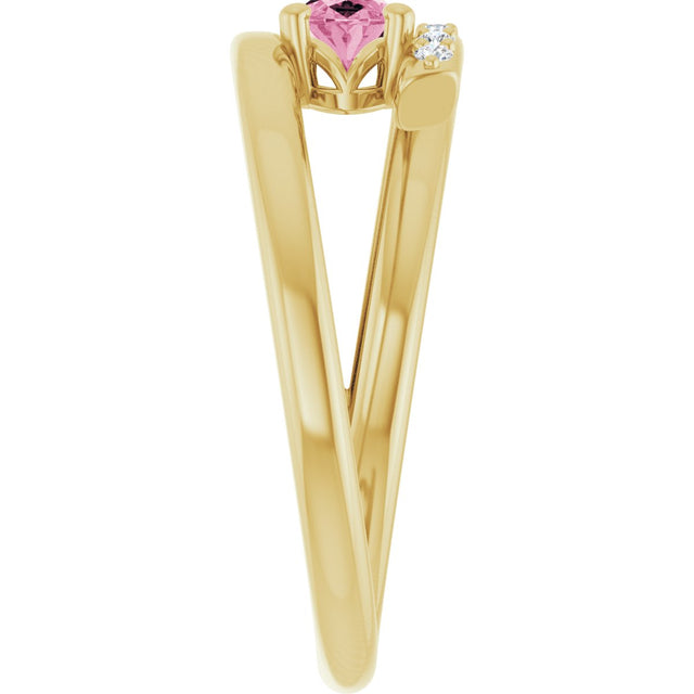 14K Gold Oval Natural Pink Tourmaline & Natural Diamond Accented Bypass Ring - Yellow Gold - view 4