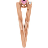14K Gold Oval Natural Pink Tourmaline & Natural Diamond Accented Bypass Ring - Rose Gold - view 4