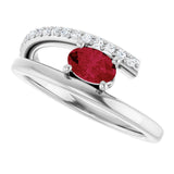 14K Gold Oval Lab-Grown Ruby & Natural Diamond Accented Bypass Ring - White Gold - view 5