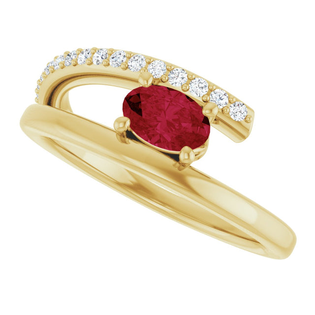 14K Gold Oval Lab-Grown Ruby & Natural Diamond Accented Bypass Ring - Yellow Gold - view 5
