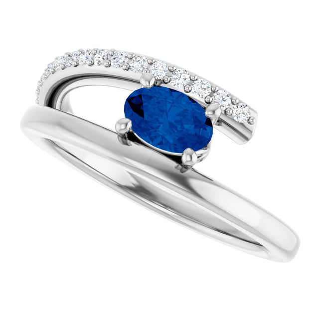 14K Gold Oval Natural Blue Sapphire & Natural Diamond Accented Bypass Ring - White Gold - view 5