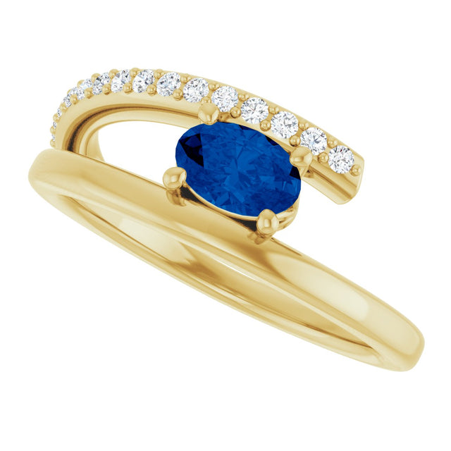 14K Gold Oval Natural Blue Sapphire & Natural Diamond Accented Bypass Ring - Yellow Gold - view 5