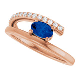14K Gold Oval Lab-Grown Blue Sapphire & Natural Diamond Accented Bypass Ring - Rose Gold - view 5
