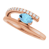 14K Gold Oval Natural Aquamarine & Natural Diamond Accented Bypass Ring - Rose Gold - view 5