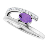Platinum Oval Natural Amethyst & Natural Diamond Accented Bypass Ring - view 5