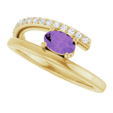 14K Gold Oval Natural Amethyst & Natural Diamond Accented Bypass Ring - Yellow Gold - view 5