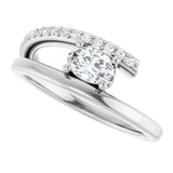 14K Gold Oval Natural White Sapphire & Natural Diamond Accented Bypass Ring - White Gold - view 5