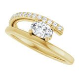 14K Gold Oval Natural White Sapphire & Natural Diamond Accented Bypass Ring - Yellow Gold - view 5
