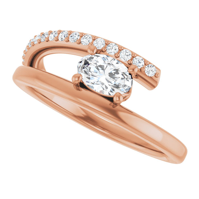 14K Gold Oval Natural White Sapphire & Natural Diamond Accented Bypass Ring - Rose Gold - view 5