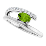 14K Gold Oval Natural Peridot & Natural Diamond Accented Bypass Ring - White Gold - view 5
