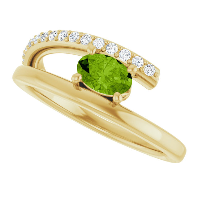 14K Gold Oval Natural Peridot & Natural Diamond Accented Bypass Ring - Yellow Gold - view 5