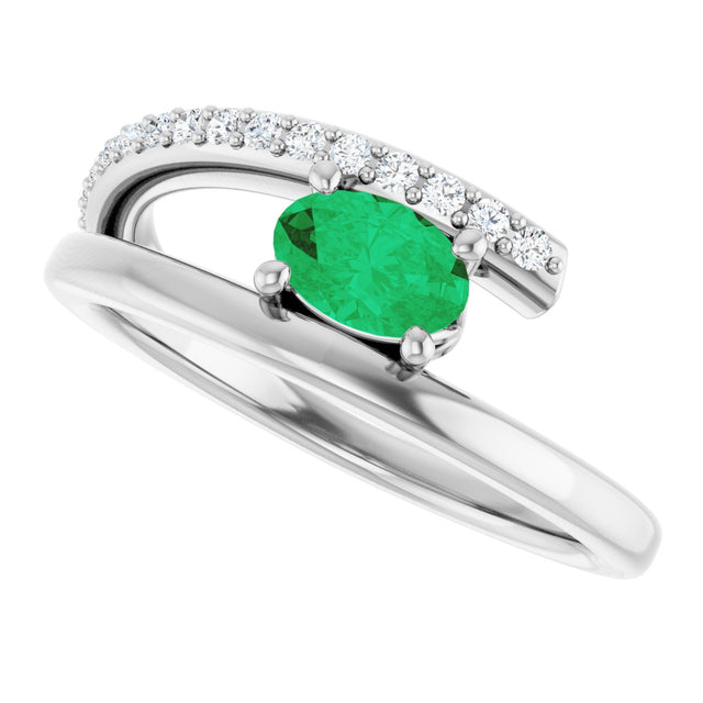 Platinum Oval Lab-Grown Emerald & Natural Diamond Accented Bypass Ring - view 5