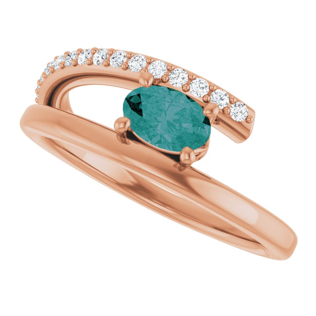 14K Gold Oval Lab-Grown Alexandrite & Natural Diamond Accented Bypass Ring - Rose Gold - view 5