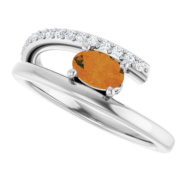 14K Gold Oval Natural Citrine & Natural Diamond Accented Bypass Ring - White Gold - view 5
