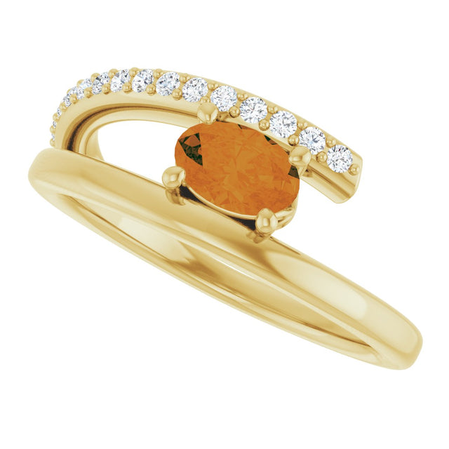 14K Gold Oval Natural Citrine & Natural Diamond Accented Bypass Ring - Yellow Gold - view 5