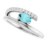 14K Gold Oval Natural Blue Zircon & Natural Diamond Accented Bypass Ring - White Gold - view 5