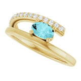 14K Gold Oval Natural Blue Zircon & Natural Diamond Accented Bypass Ring - Yellow Gold - view 5